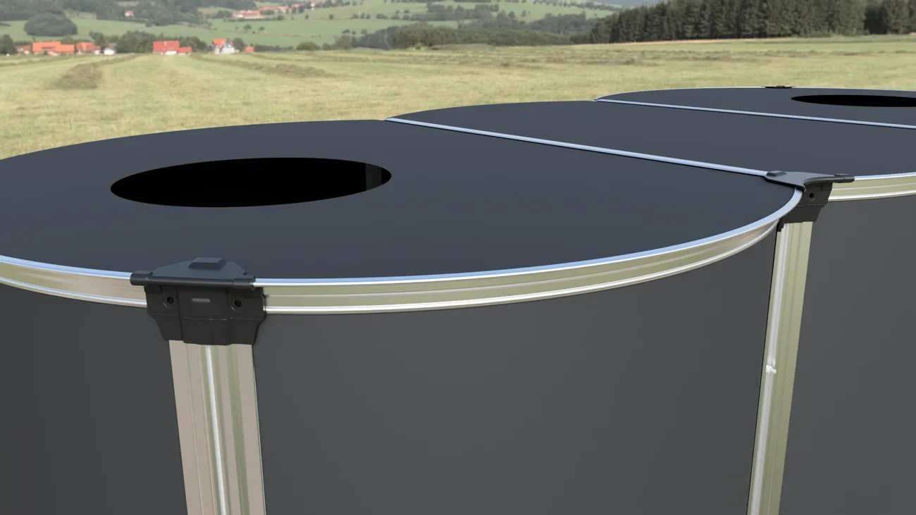Colour-matched injection-moulded joints on a MyTankCo tank roof