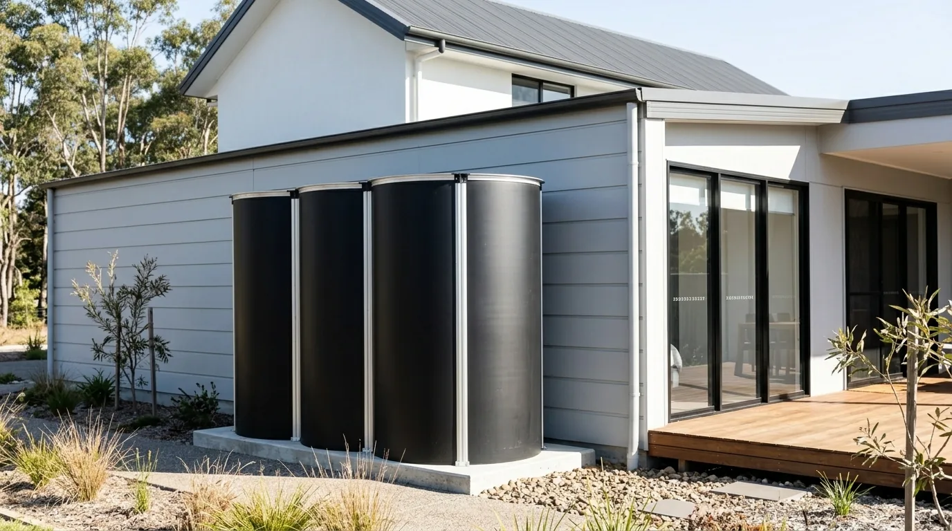 MyTankCo slimline tanks against a modern Australian home